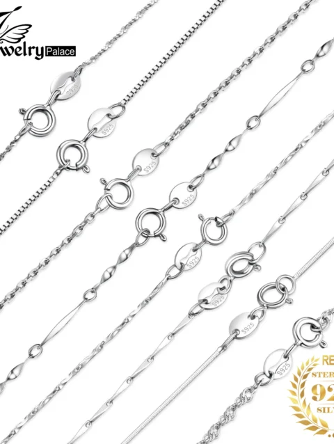JewelryPalace Genuine 100% 925 Sterling Silver Necklace Ingot Twisted Trace Belcher Snake Bar Singapore Box Chain Necklace Women
