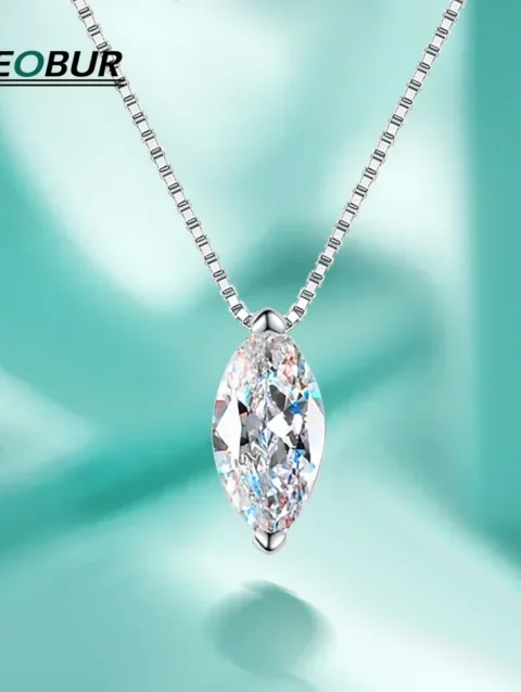 FEOBUR 5*10mm 1CT Marquise Cut Moissanite Diamond Necklace for Women Certified 925 Sterling Silver Neck Chain Party Jewelry Gift