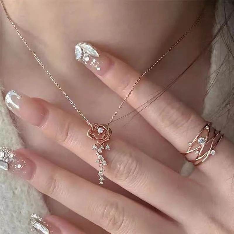 Valentine Necklaces 925 0.56ctw D Moissanite Rose Gold Necklace with Rose Flower Heart Special Gifts for Girlfriend Fine Jewelry - Image 3