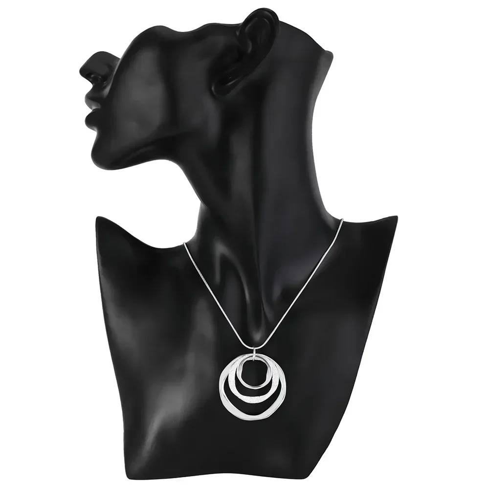 Fine brand Solid 925 Sterling Silver Necklace For Women Bohemia three circle pendant luxury Wedding Jewelry party gift - Image 2