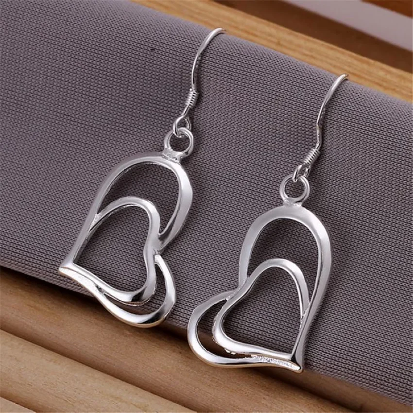 Charm Double Heart 925 Sterling Silver earrings necklace Jewelry sets for women Fashion Party wedding Pretty gifts - Image 4