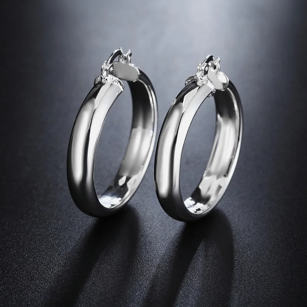 Fashion noble 925 Sterling Silver smooth circle hoop Earrings for Women Christmas gifts party wedding Jewelry - Image 3