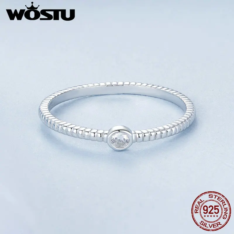 WOSTU 925 Sterling Silver Simple Geometric Stackable Ring For Women Wedding Engagement Shiny Zircon Promise Rings Party Jewelry - Image 5
