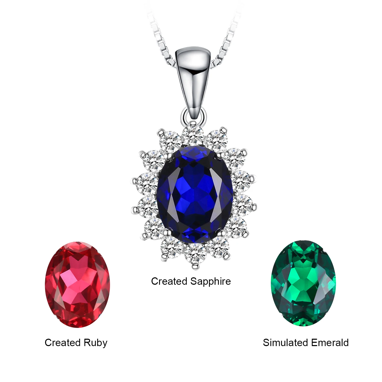 JewelryPalace Princess Diana Created Blue Sapphire Ruby Simulated Emerald 925 Sterling Silver Pendant Necklace for WomenNo Chain - Image 6