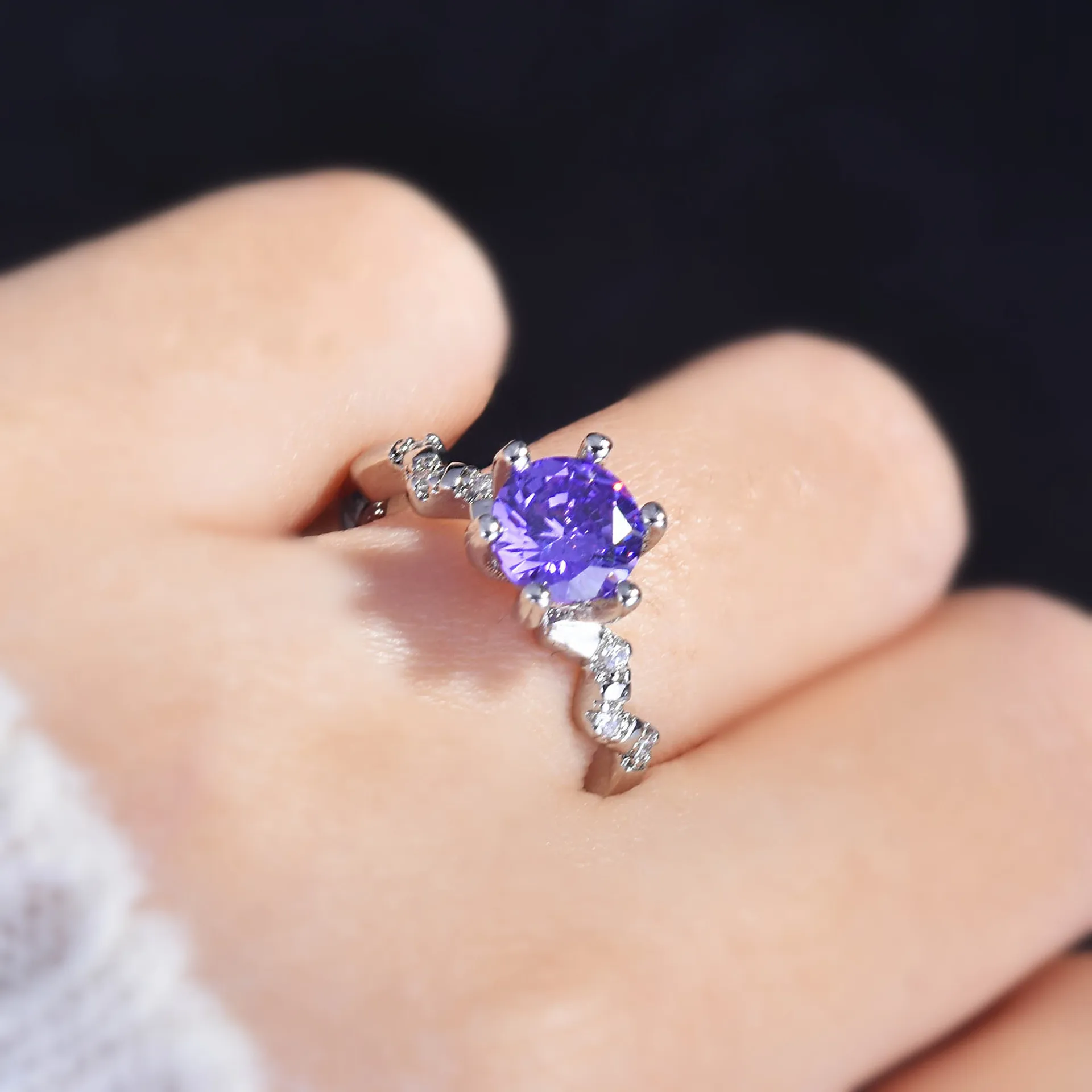 925 Sterling Silver Rings Moissanite Purple Diamond Rings for Women Engagement Rings Wedding Glamour Jewelry Gifts - Image 3