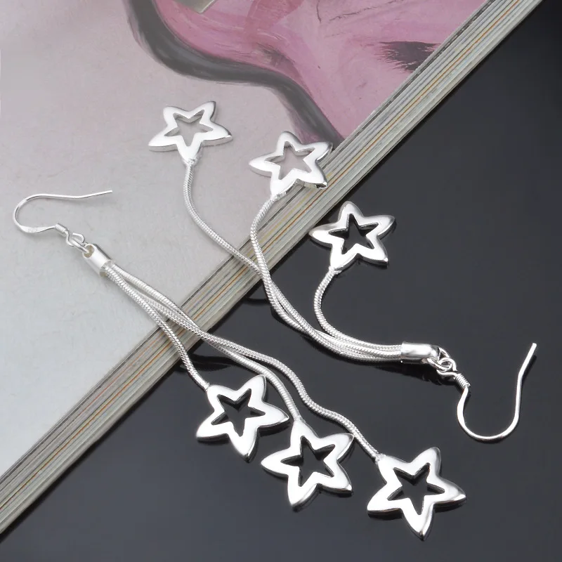 High quality noble 925 Sterling Silver Tassel hanging stars Earrings for woman fashion wedding party Jewelry Christmas Gift - Image 2