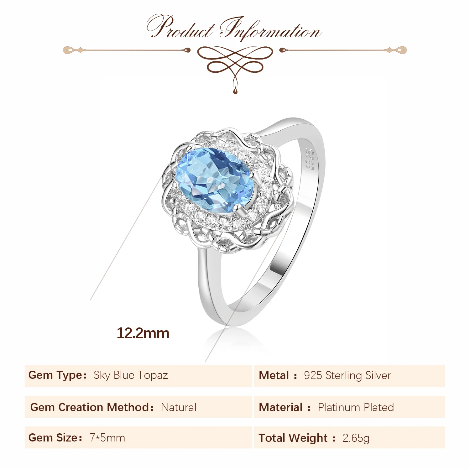 Potiy Infinity Genuine Oval Sky Blue Topaz 925 Sterling Silver Halo Ring for Woman Gemstone Fine Jewelry Anniversary Gift - Image 5
