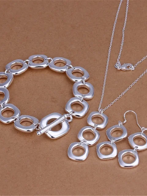Charms streetwear 925 sterling Silver Round square pendant necklace Bracelet earring Jewelry set for women Fashion Party gifts