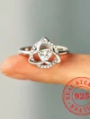 Huitan Luxury 925 Sterling Silver Exquisite Three Flower Rings for Women Trendy Shiny CZ Rings Aesthetic Wedding Promise Jewelry