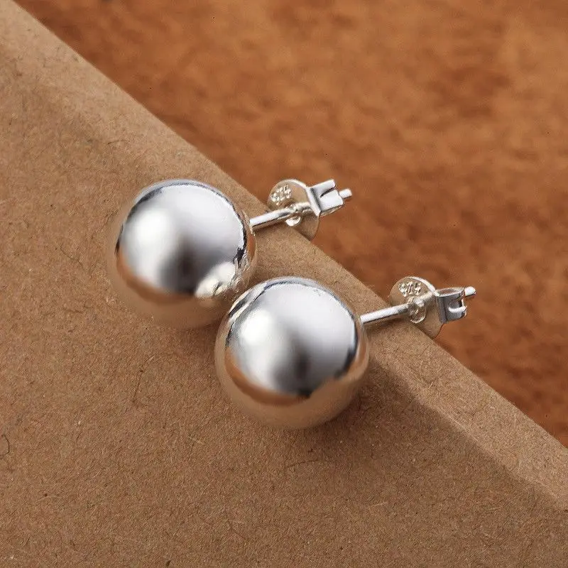 Classic 925 Sterling Silver 8mm 10MM beads studs Earrings for Women Fashion elegant Christmas gifts wedding party Jewelry - Image 3
