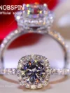 KNOBSPIN D Color Round Moissanite Ring 925 Sterling Silver Plated with 18k White Gold Rings for Women Wedding Band Fine Jewelry
