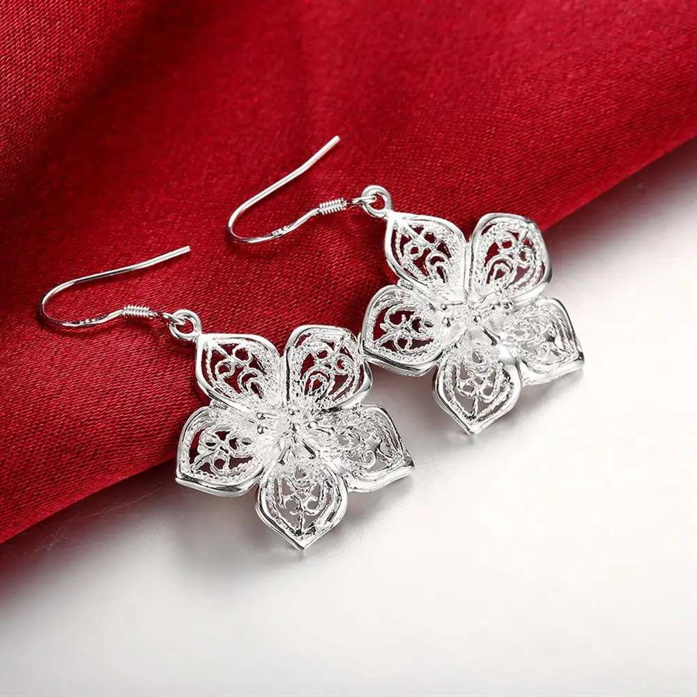 Hot High Quality Retro Pretty Flowers 925 Sterling Silver Earrings for women Fashion luxury party wedding Jewelry fine gifts - Image 4