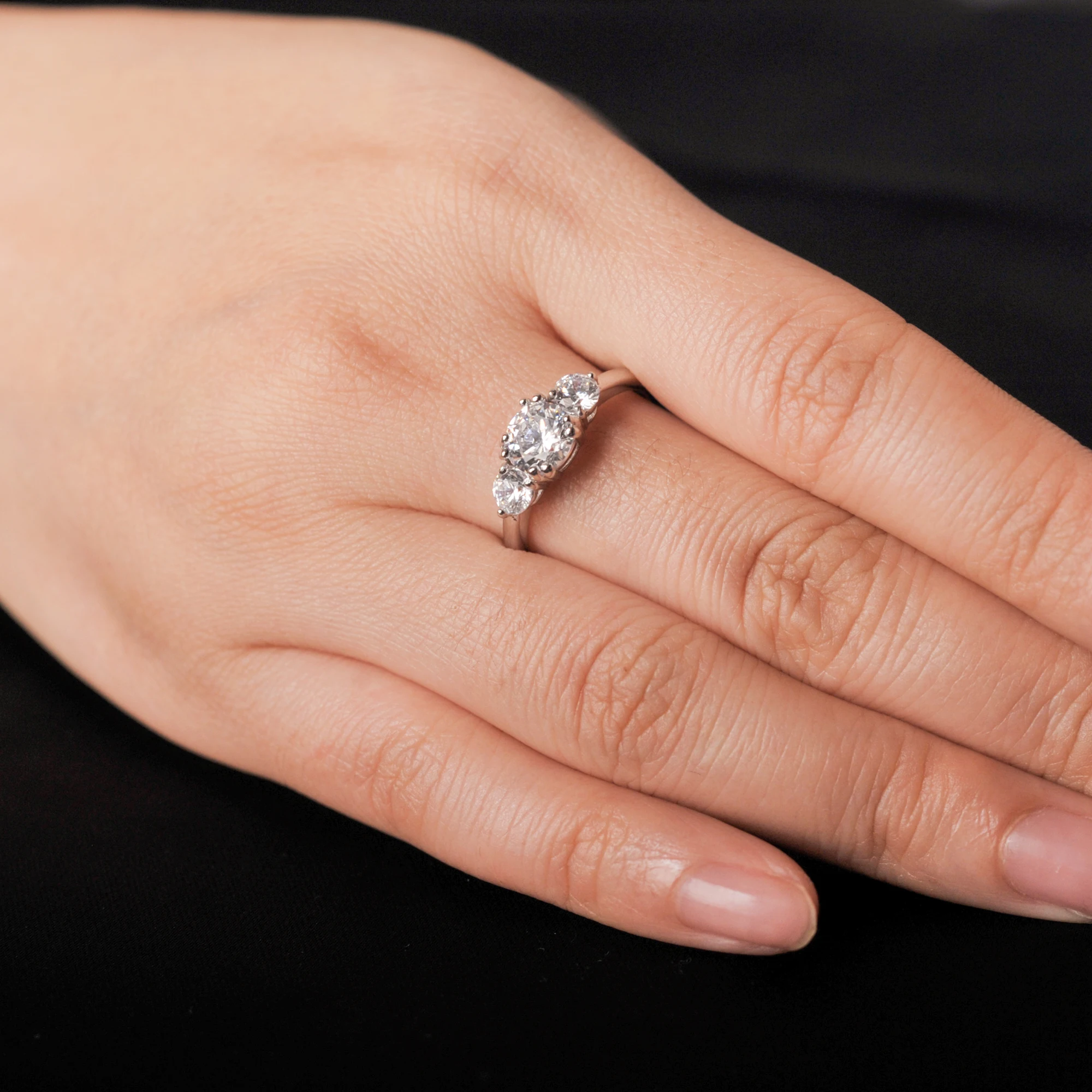 Potiy 3 Stone 1ct Round Cut Cubic Zirconia Wedding Engagement Ring Promise Ring Anniversary Gift For Her 925 Sterling Silver - Image 4