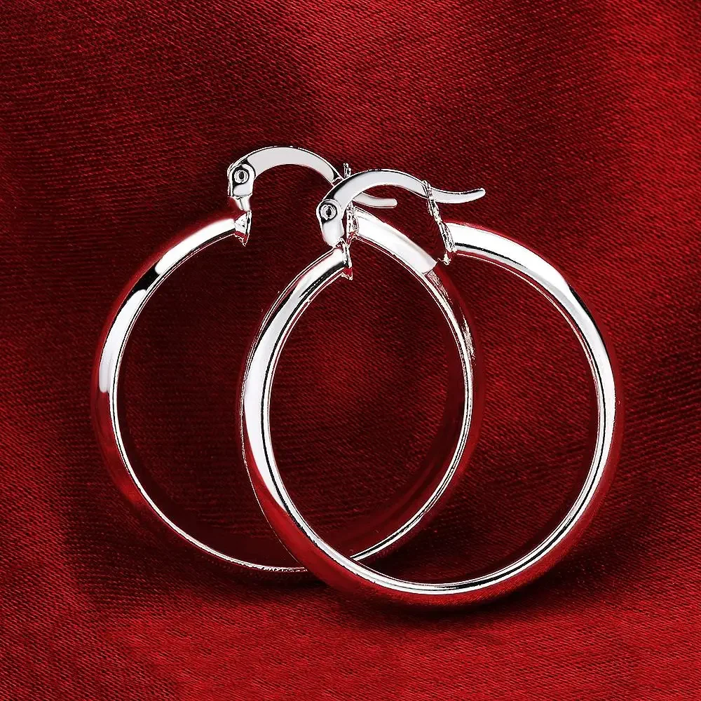 Fashion noble 925 Sterling Silver smooth circle hoop Earrings for Women Christmas gifts party wedding Jewelry - Image 2