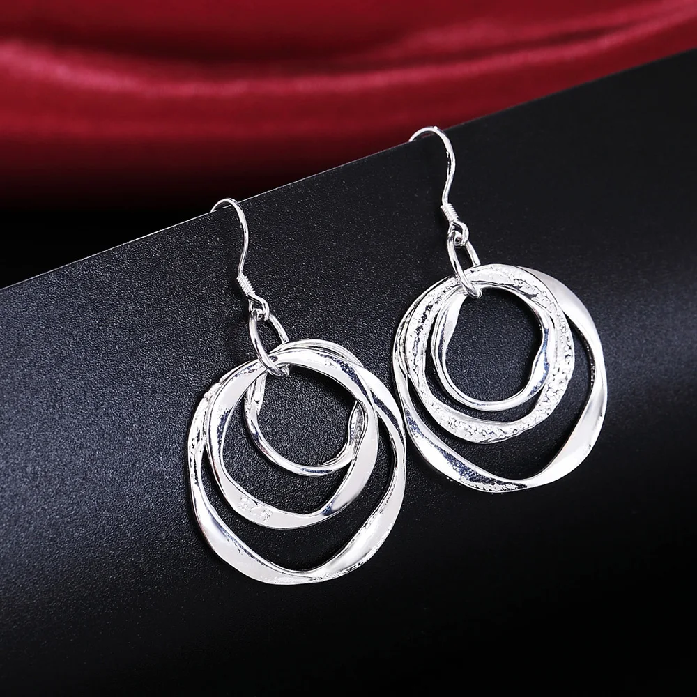 Charms fine 925 Sterling Silver personality Three circle Earrings for Women party wedding Jewelry fashion Christmas Gifts - Image 2