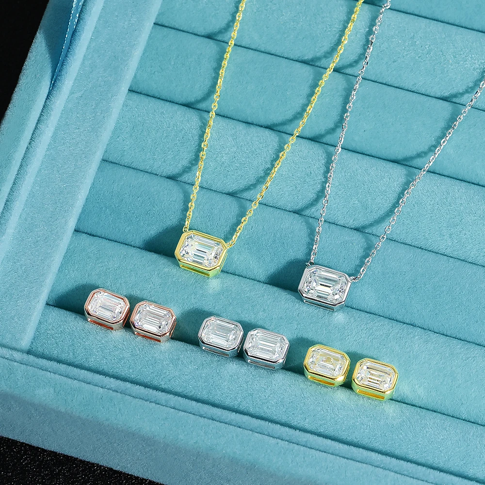 KNOBSPIN 6*8mm 2ct Emerald Cut Moissanite Pendant Diamond with GRA 100% s925 Sterling Silver Plated 18k Gold Necklaces for Women - Image 5