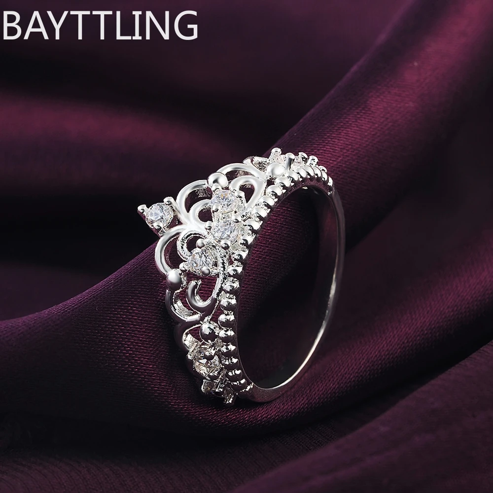 charm 925 Sterling silver Rings For women crystal Crown size 7 8 Fashion party Christmas Gifts engagement wedding Jewelry Fine