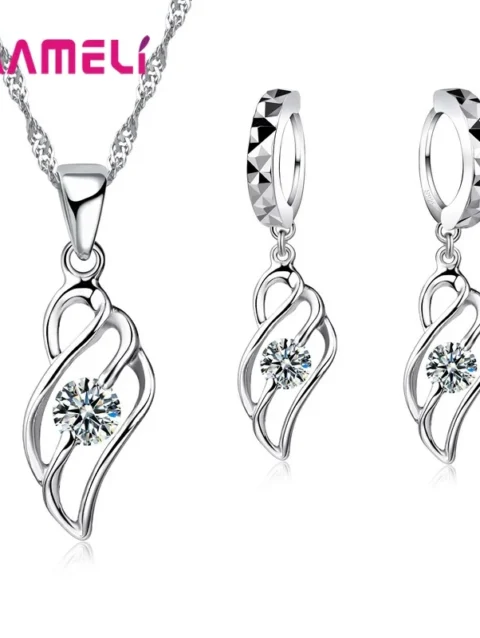 Cheap Sale 925 Sterling Silver Women Bridal Jewelry Sets 5A Cubic Zircon Crystal Stone Pendant Necklace Earrings for Wedding