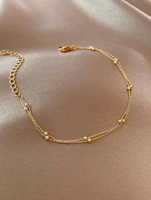 Fashionable 925 Sterling Silver Gold Small Round Bead Bracelet For Women's Retro Double-Layer Bracelet Birthday Jewelry Gift