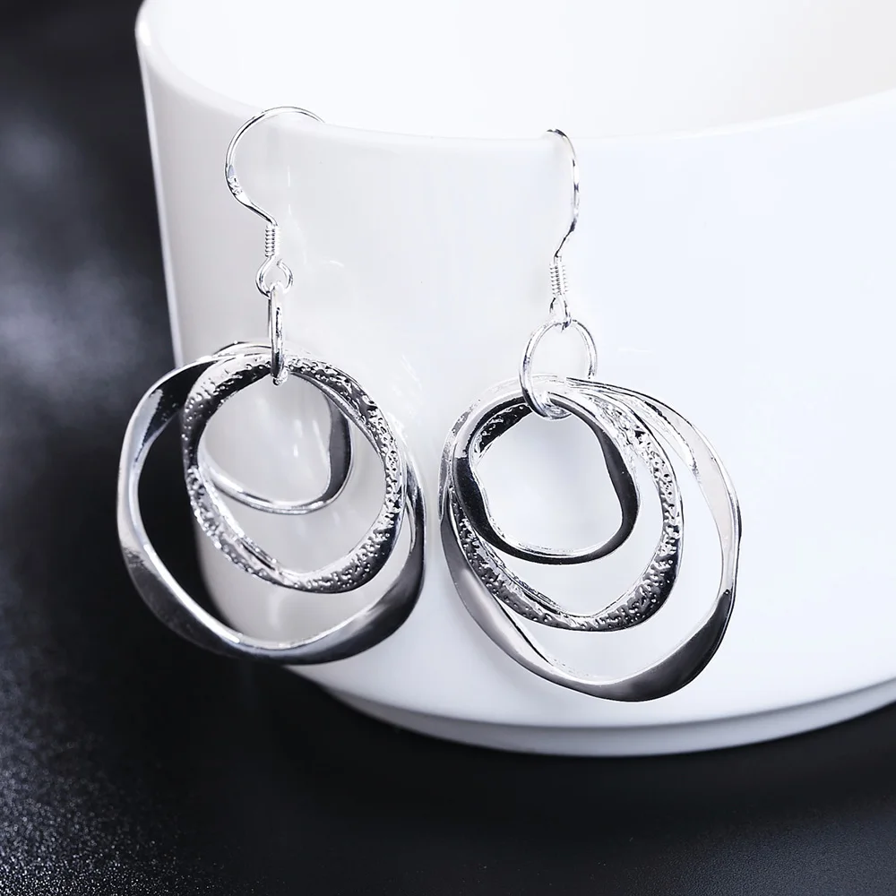Charms fine 925 Sterling Silver personality Three circle Earrings for Women party wedding Jewelry fashion Christmas Gifts - Image 4