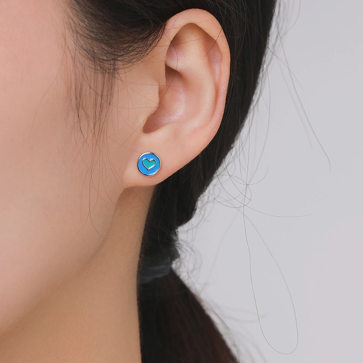 Modian 925 Sterling Silver Enamel Heart Simple Round Stud Earrings Minimalist Screw Beads Earrings For Women Fine Jewelry Gifts - Image 2