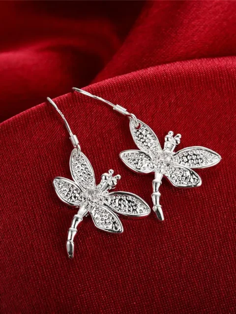 Hot Sale Jewelry 925 Sterling Silver Earring Fashion Woman Crystal Dragonfly Earrings Gifts For Girlfriends