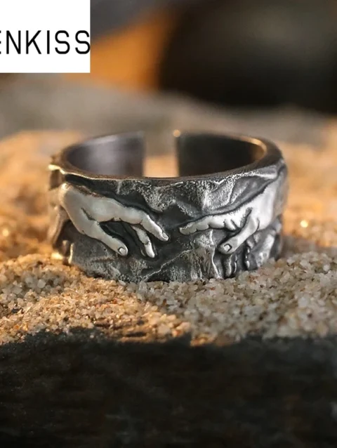 QEENKISS 925 Sterling Silver Vintage God Hand Ring for Men Jewelry Wholesale Birthday Wedding Party Boyfriend Father Gift RG7002