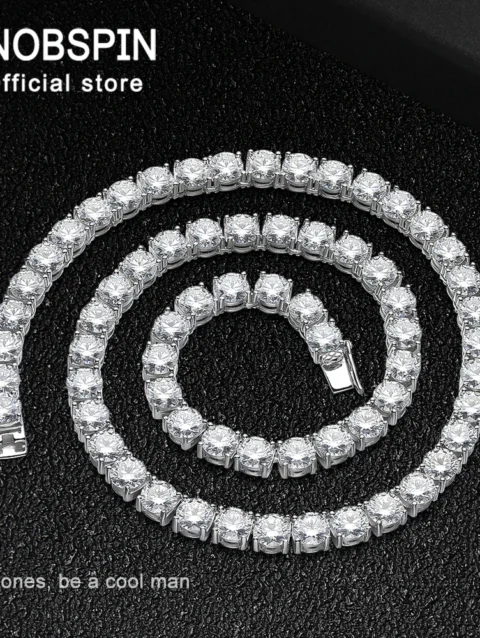 KNOBSPIN D VVS1 6.5mm Full Moissanite Tennis Necklace for Women Man Sparkling Diamond with GRA 925 Sterling Silver Neck Chain