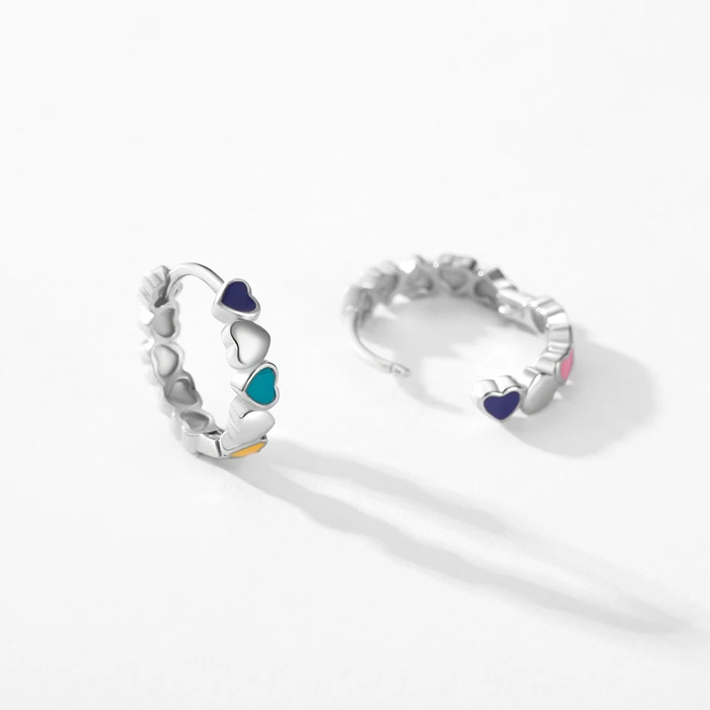 Modian Real 925 Sterling Silver Multicolour Enamel Hoop Earrings Love Hearts Ear Buckles For Women Original Design Fine Jewelry - Image 5