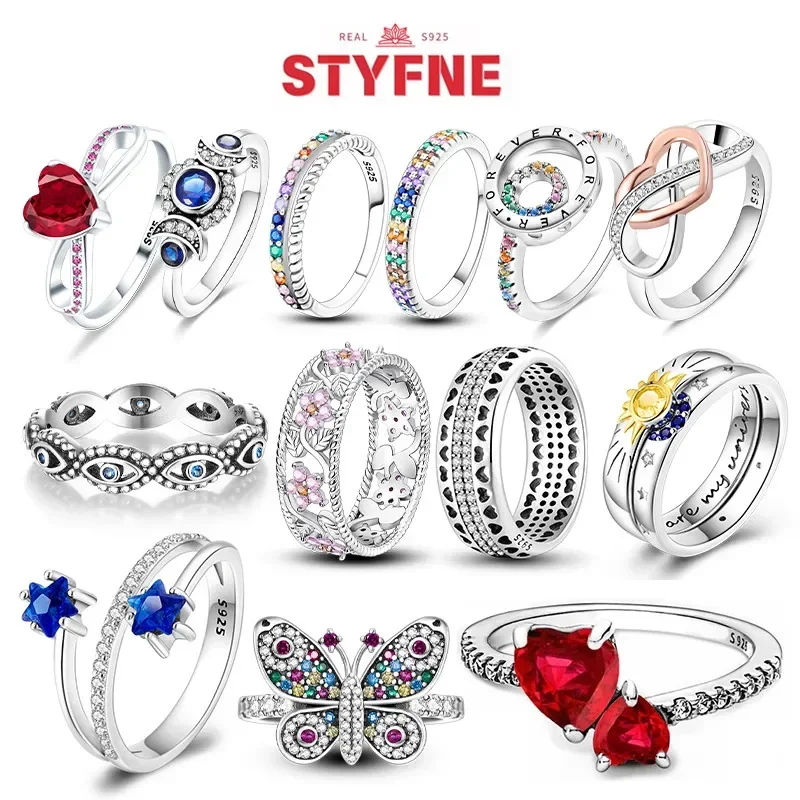 Sterling Silver S925 Rings Sun Moon Star Stackable Colored Zircon for Women Original Silver 925 Wedding Ring Fine Jewelry Gift