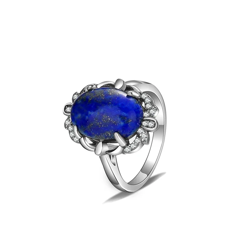 New Style 925 Sterling Silver Rings Natural Turquoise Lapis Lazuli Ring Luxury Fine 10*14MM Moonstone Labradorite Jewelry Gift - Image 5