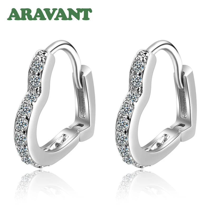 Aravant 925 Silver Heart Zircon Hoop Earrings For Women Wedding Jewelry Party Gifts