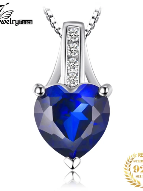 JewelryPalace Love Heart 1.7ct Created Blue Sapphire 925 Sterling Silver Pendant Necklace for Woman Fine Jewelry Without Chain