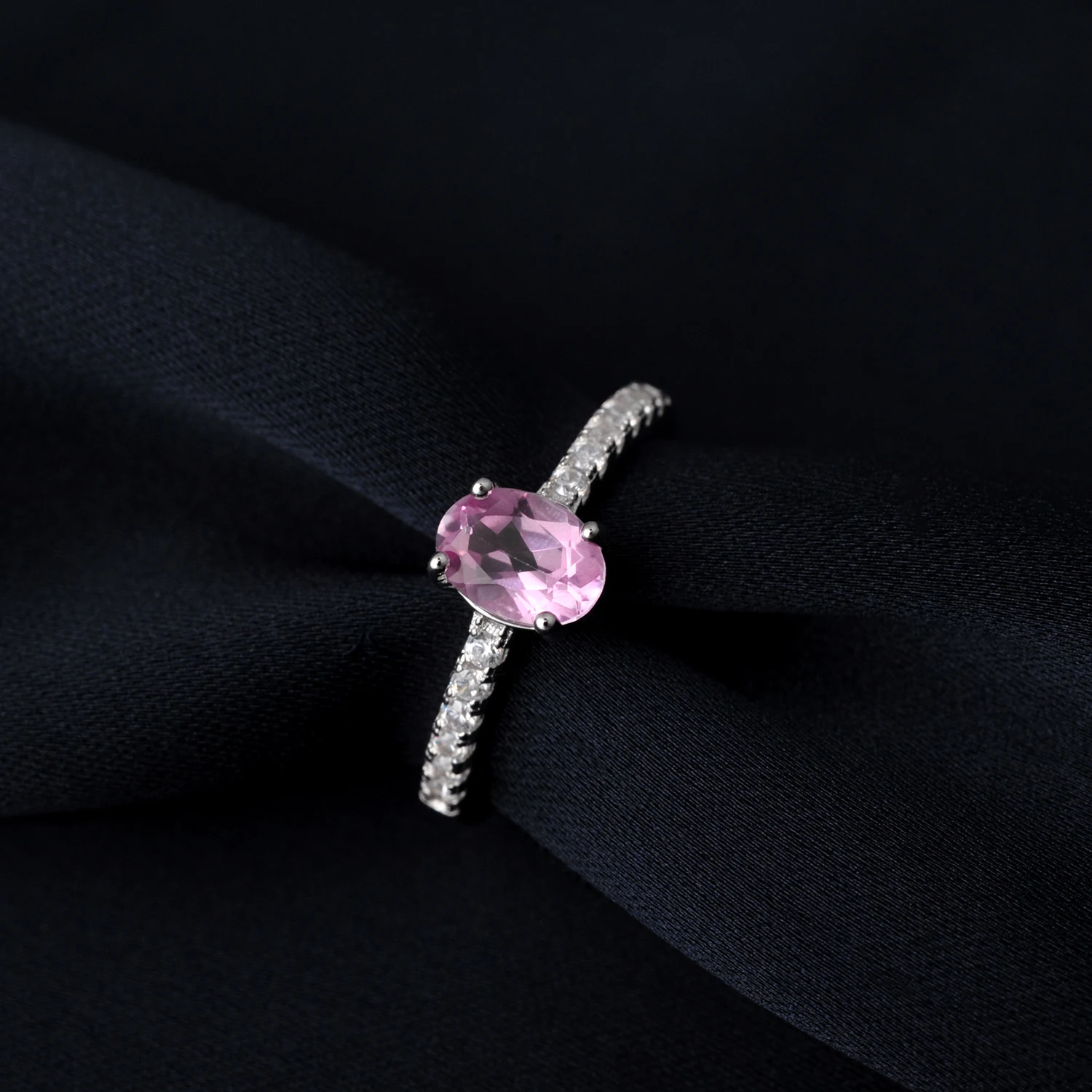 Potiy Genuine Natural Oval Pink Topaz 925 Sterling Silver Solitaire Ring for Woman Fashion Gemstone Fine Jewelry Wedding - Image 3