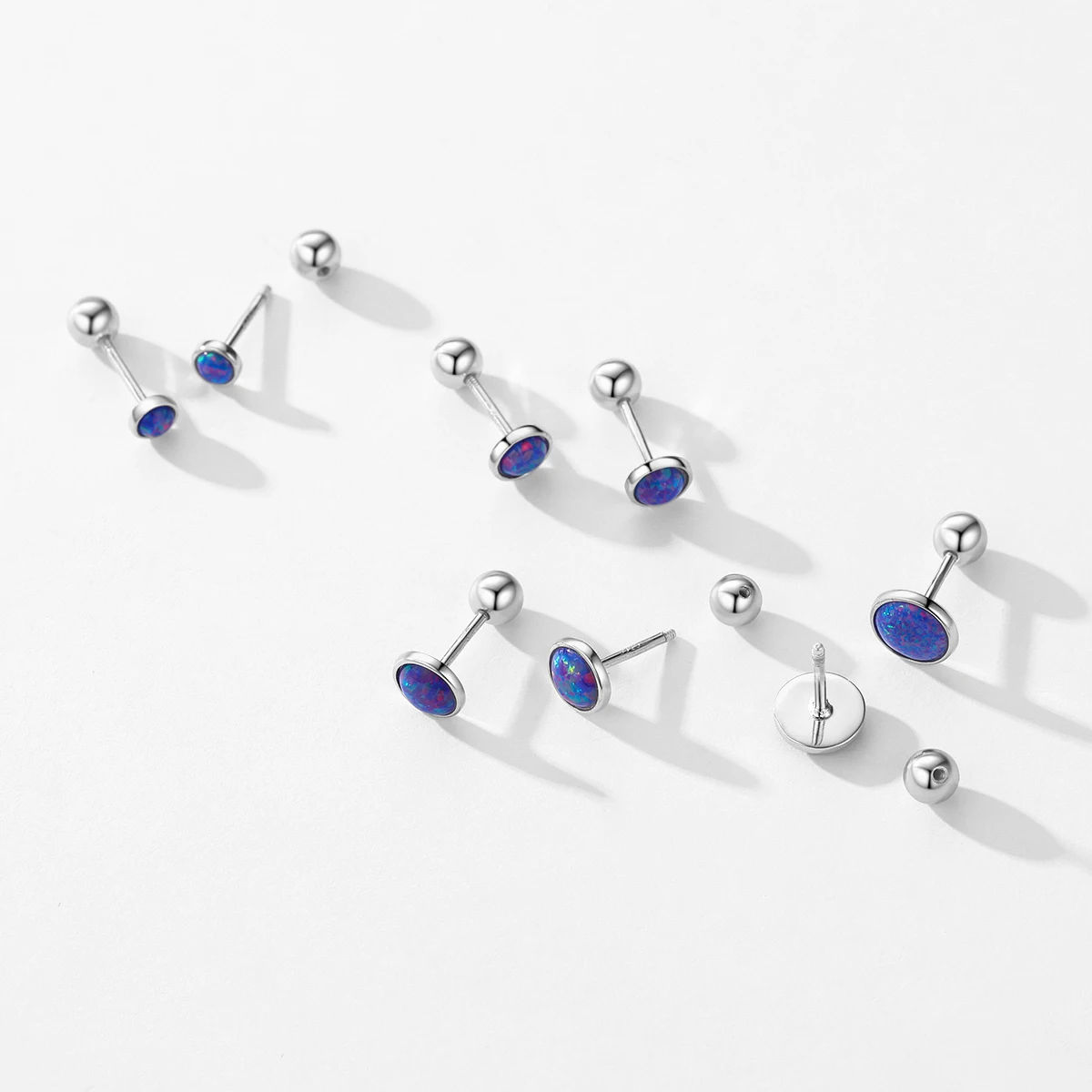 Modian Exquisite 925 Sterling Silver Round Opal Stud Earrings Trendy Beads Screw Ear Studs For Women Anniversary Fine Jewelry - Image 5