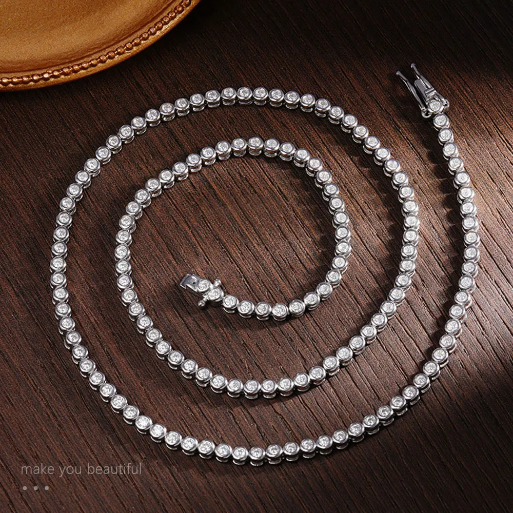 KNOBSPIN 2mm 3mm Round Moissanite Tennis Necklace D Color Lab Diamond with GRA 925 Pure Silver Wedding Necklaces for Women Man - Image 5