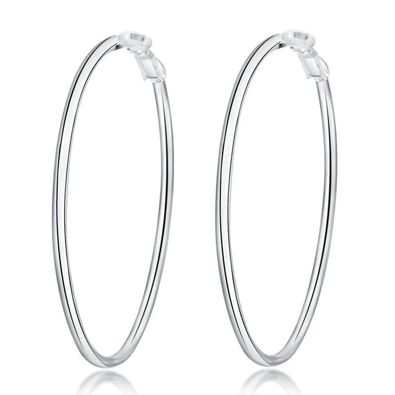 925 Sterling Silver Smooth 50/60/70/80mm Round Circle Hoop Earrings For Women Fashion Charm Engagement Wedding Jewelry - Image 6