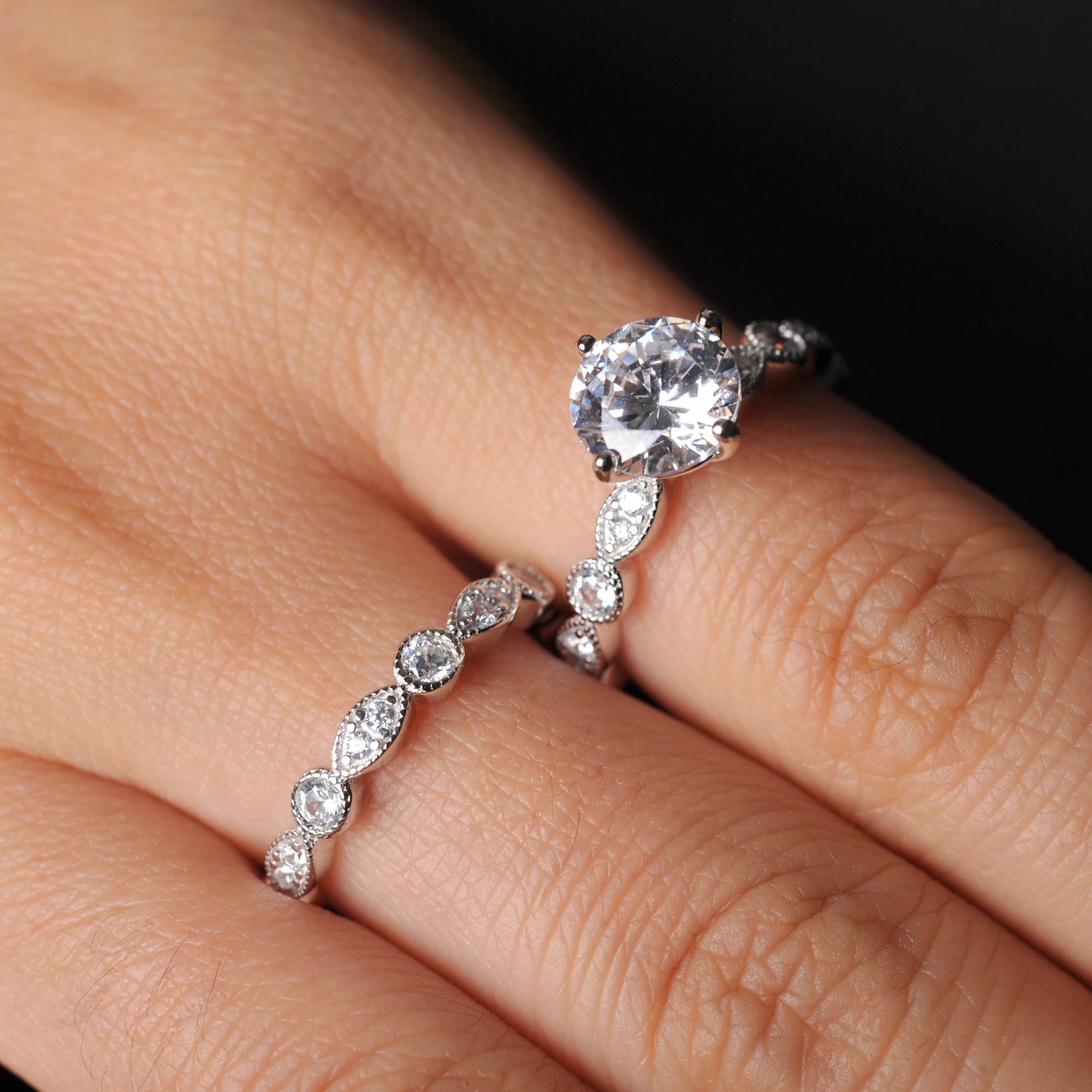 Potiy Marquise Infinity 2ct Round Cut Cubic Zirconia Solitaire Wedding Engagement Ring Promise Ring Bridal Sets Anniversary G - Image 4