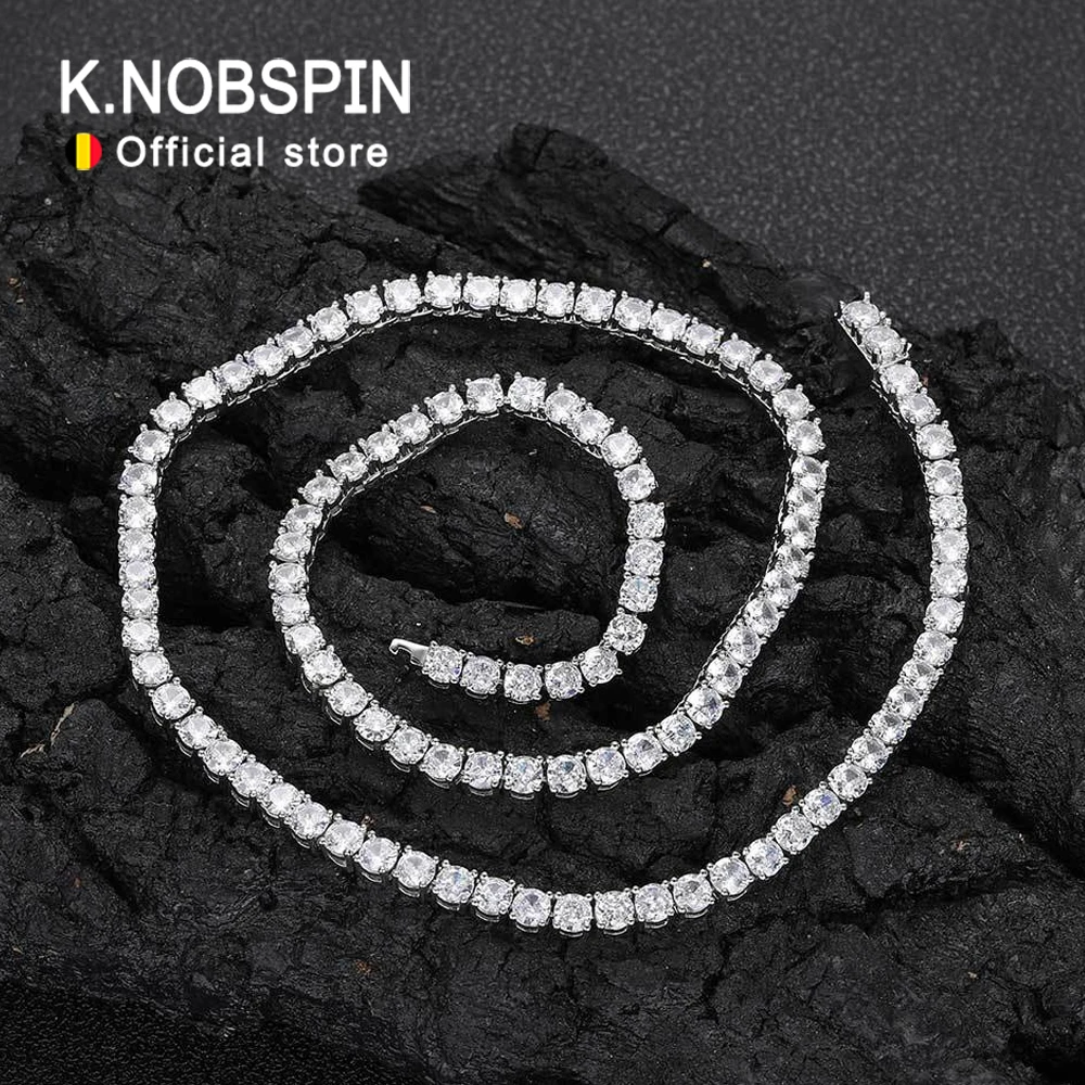 KNOBSPIN D VVS1 Moissanite Tennis Necklace for Women Wedding Jewelry with Certificate s925 Sliver Plated 18k White Gold Necklace