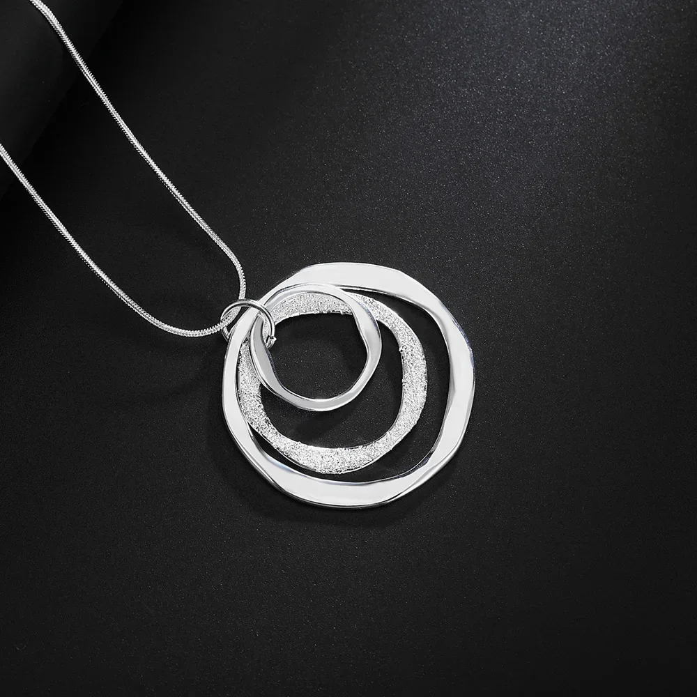Fine brand Solid 925 Sterling Silver Necklace For Women Bohemia three circle pendant luxury Wedding Jewelry party gift - Image 3