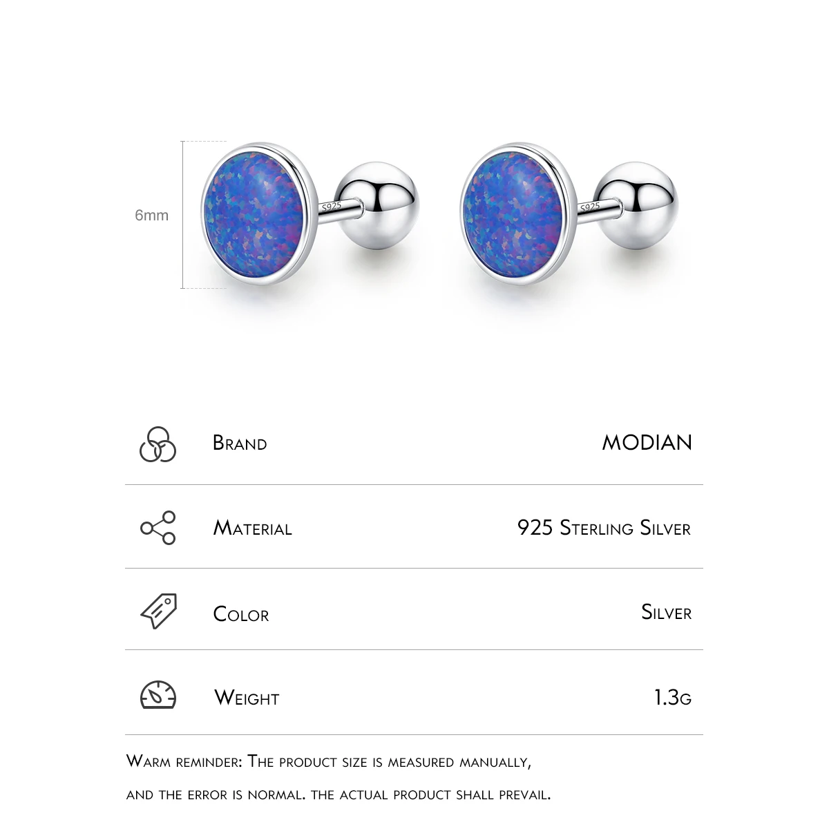 Modian Exquisite 925 Sterling Silver Round Opal Stud Earrings Trendy Beads Screw Ear Studs For Women Anniversary Fine Jewelry - Image 3