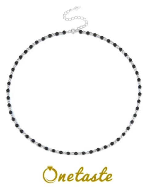 925 Sterling Silver Spaced Black Agate Beads Chokers Necklace For Women Simple Stack Multipurpose Chic Chains Necklaces 2023 New