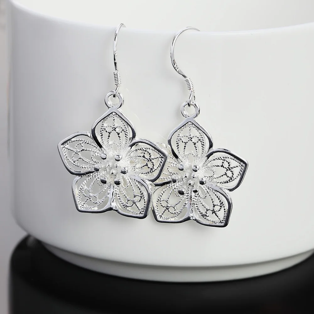 Hot High Quality Retro Pretty Flowers 925 Sterling Silver Earrings for women Fashion luxury party wedding Jewelry fine gifts - Image 6