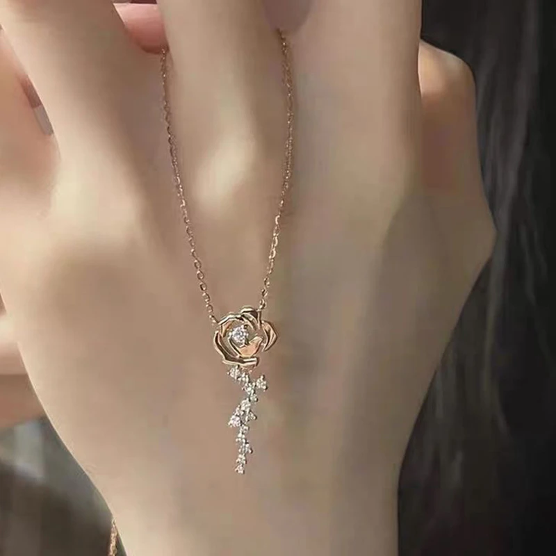Valentine Necklaces 925 0.56ctw D Moissanite Rose Gold Necklace with Rose Flower Heart Special Gifts for Girlfriend Fine Jewelry - Image 6