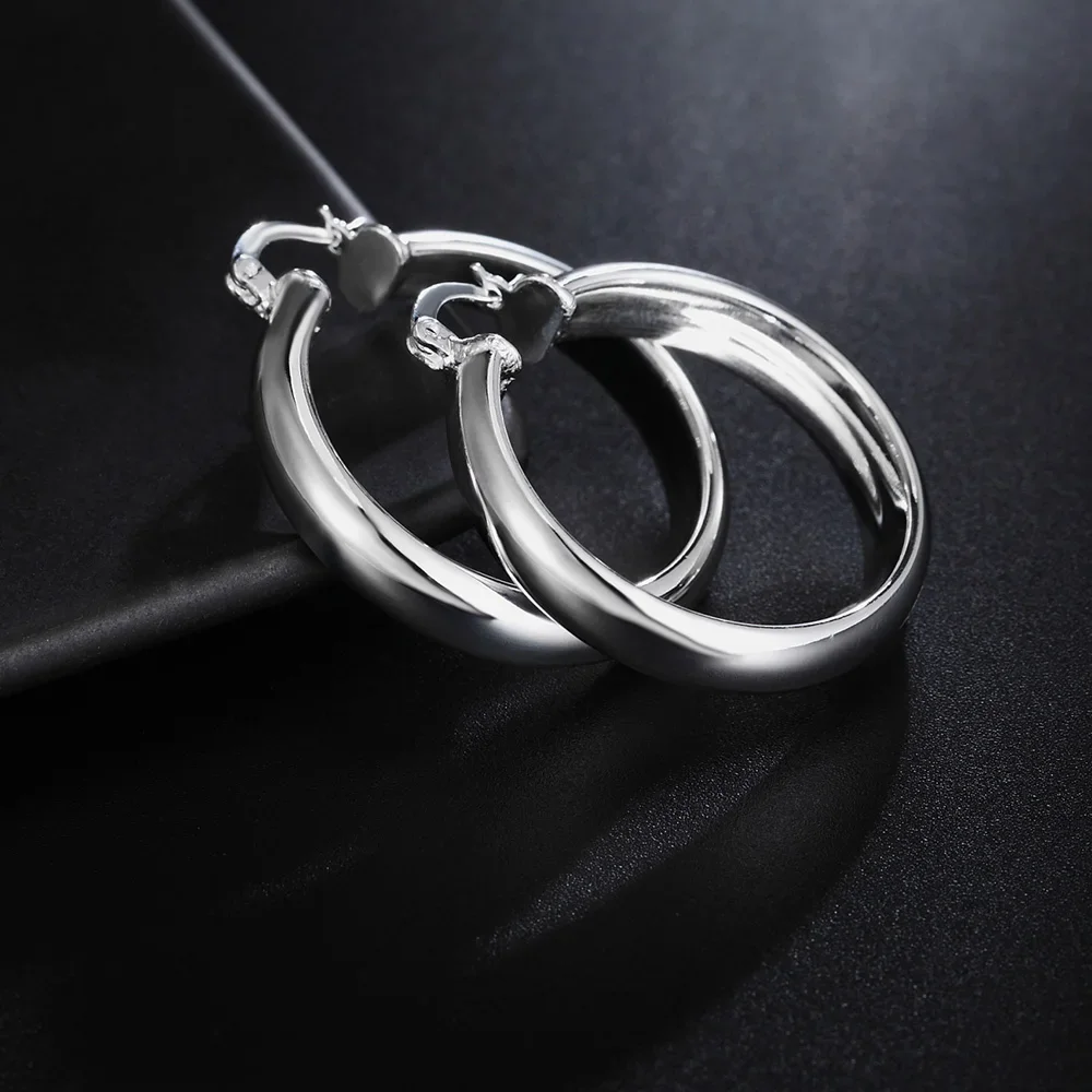 Fashion noble 925 Sterling Silver smooth circle hoop Earrings for Women Christmas gifts party wedding Jewelry