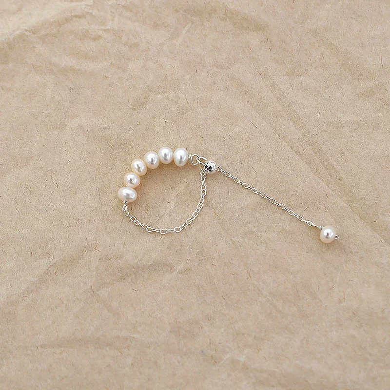ASHIQI Natural Pearl 100% Real 925 Sterling Silver Tassel Adjustable Ring Women Handmade Freshwater Pearl Jewelry - Image 6