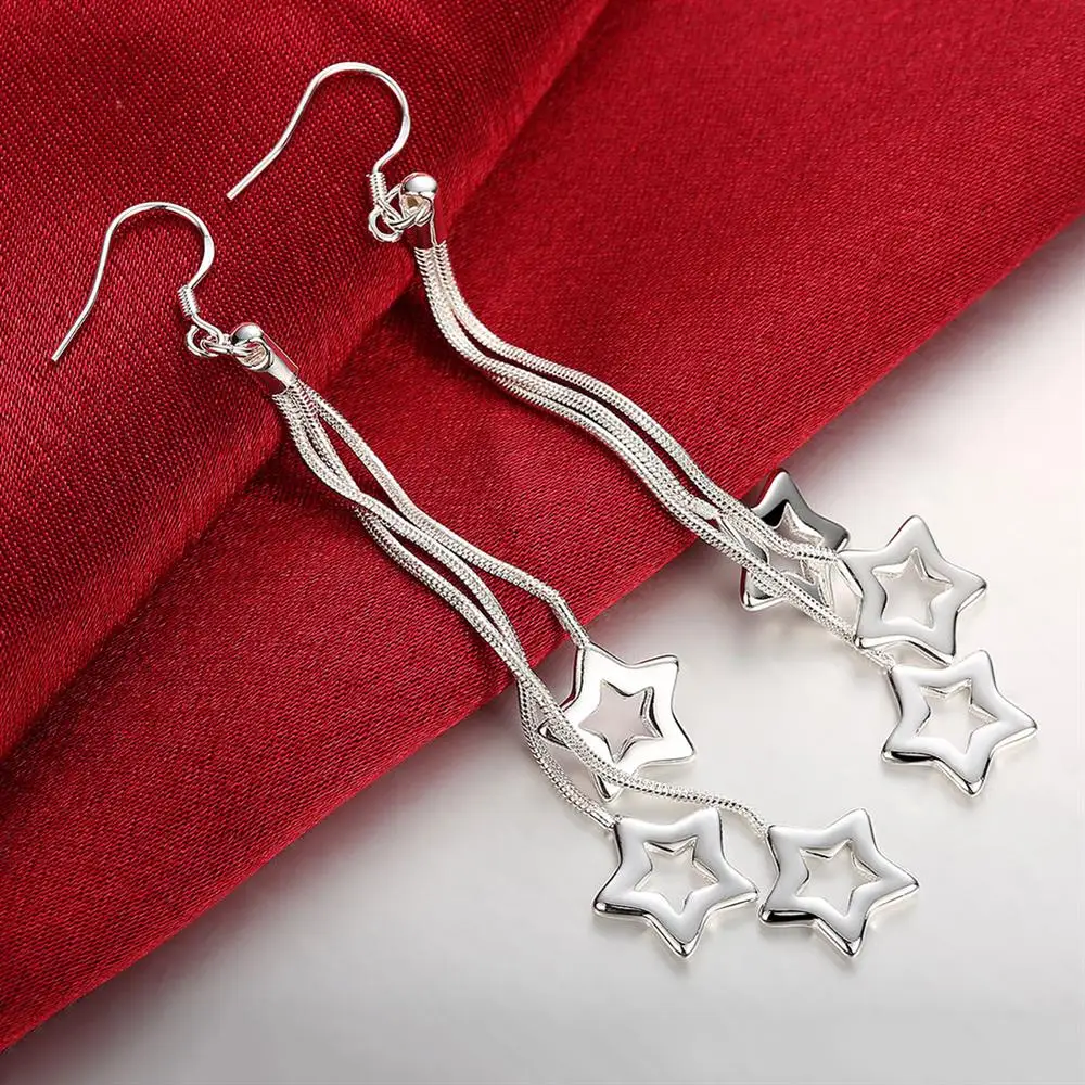High quality noble 925 Sterling Silver Tassel hanging stars Earrings for woman fashion wedding party Jewelry Christmas Gift - Image 4