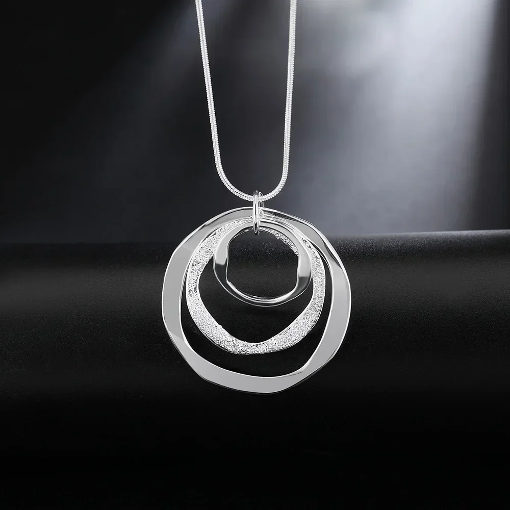 Fine brand Solid 925 Sterling Silver Necklace For Women Bohemia three circle pendant luxury Wedding Jewelry party gift - Image 4