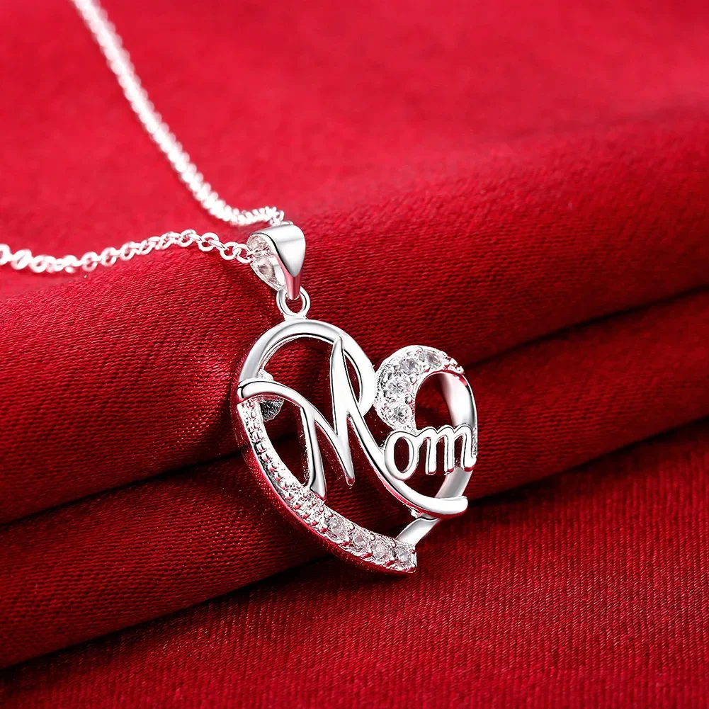 High quality 925 Sterling Silver Charm Elegant MOM Zircon Heart Pendant Necklace for Women Fashion fine Jewelry Mother Day Gift - Image 6