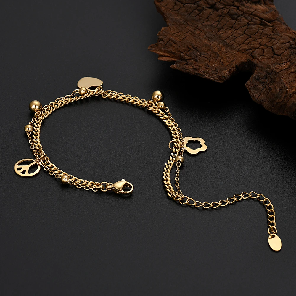 JewelryTop Cute 18K Gold S925 Sterling Silver Charms Heart Bracelets for Lady Women Wedding Girl Gifts 18+5cm original - Image 2